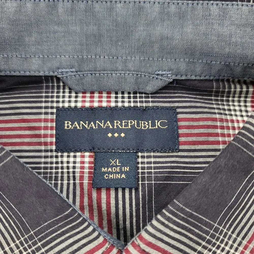 Banana Republic Shirt Mens XL Blue Red plaid Button Up Long‎ Sleeve Classiccore